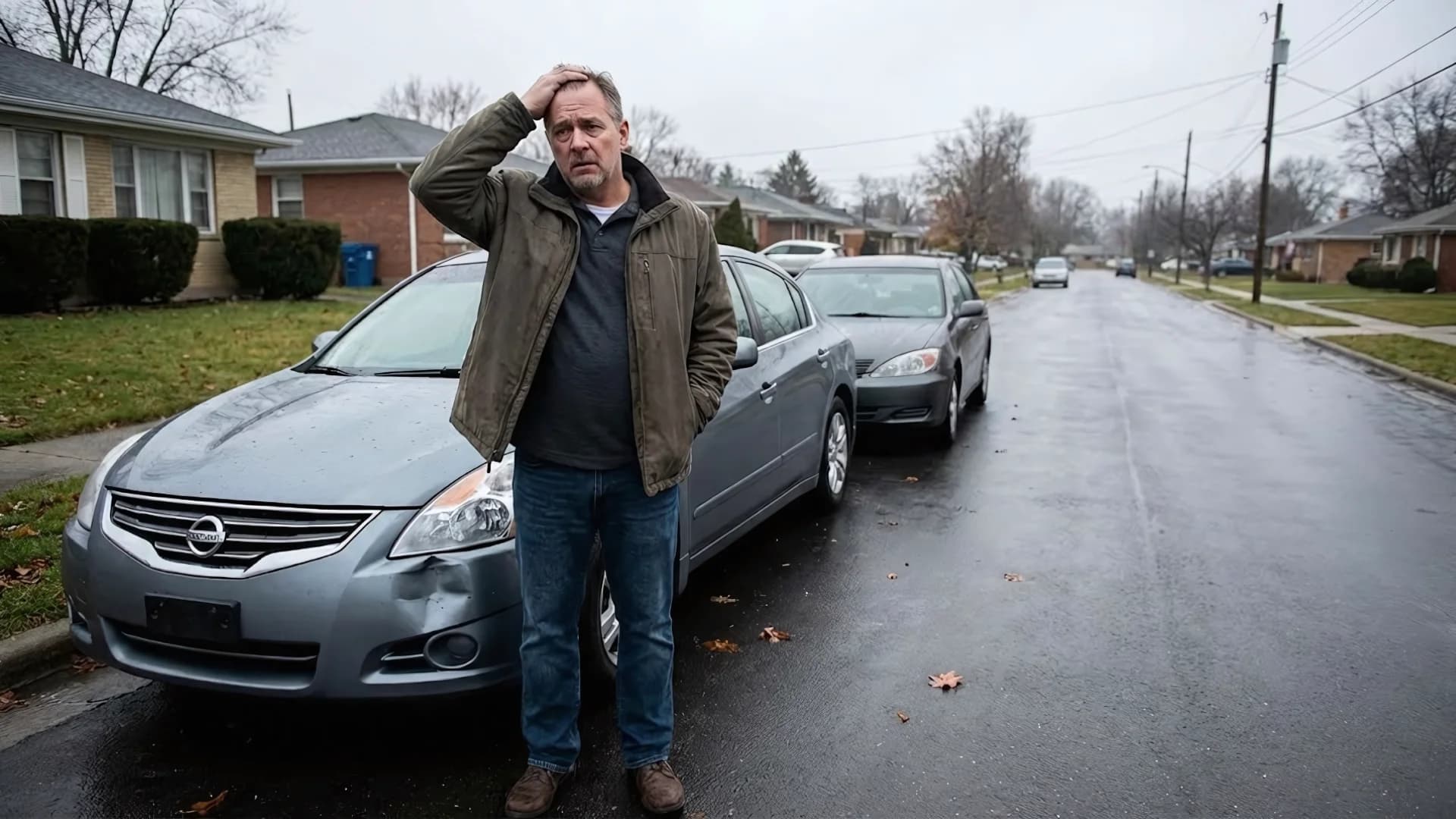 Concerned driver after accident realizing insurance coverage gap