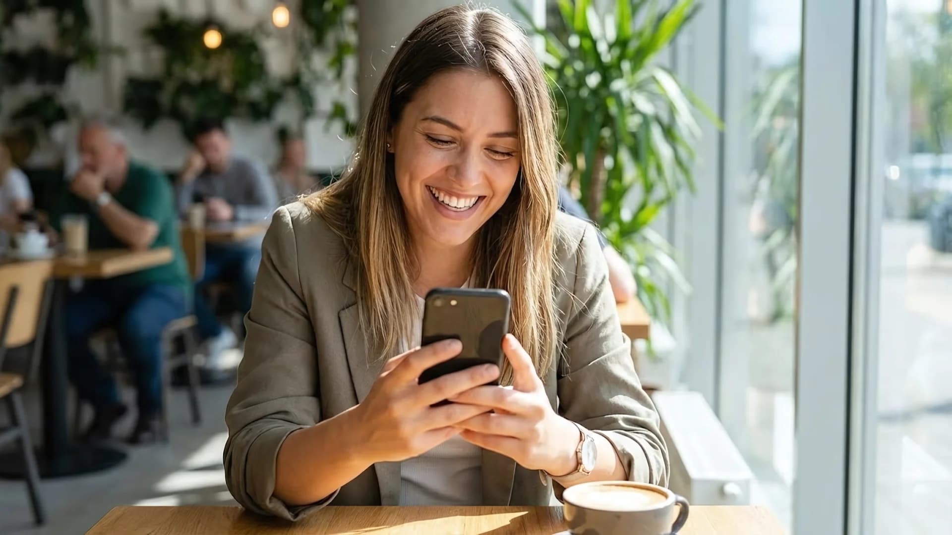 Happy person checking high-yield savings account on phone