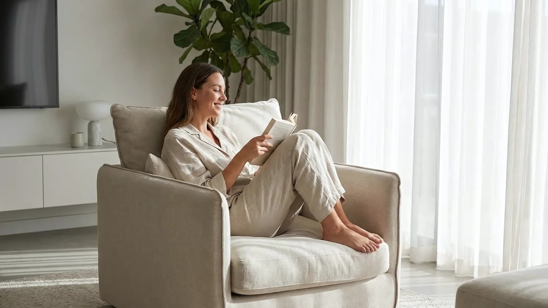 Relaxed person reading while automated savings build wealth
