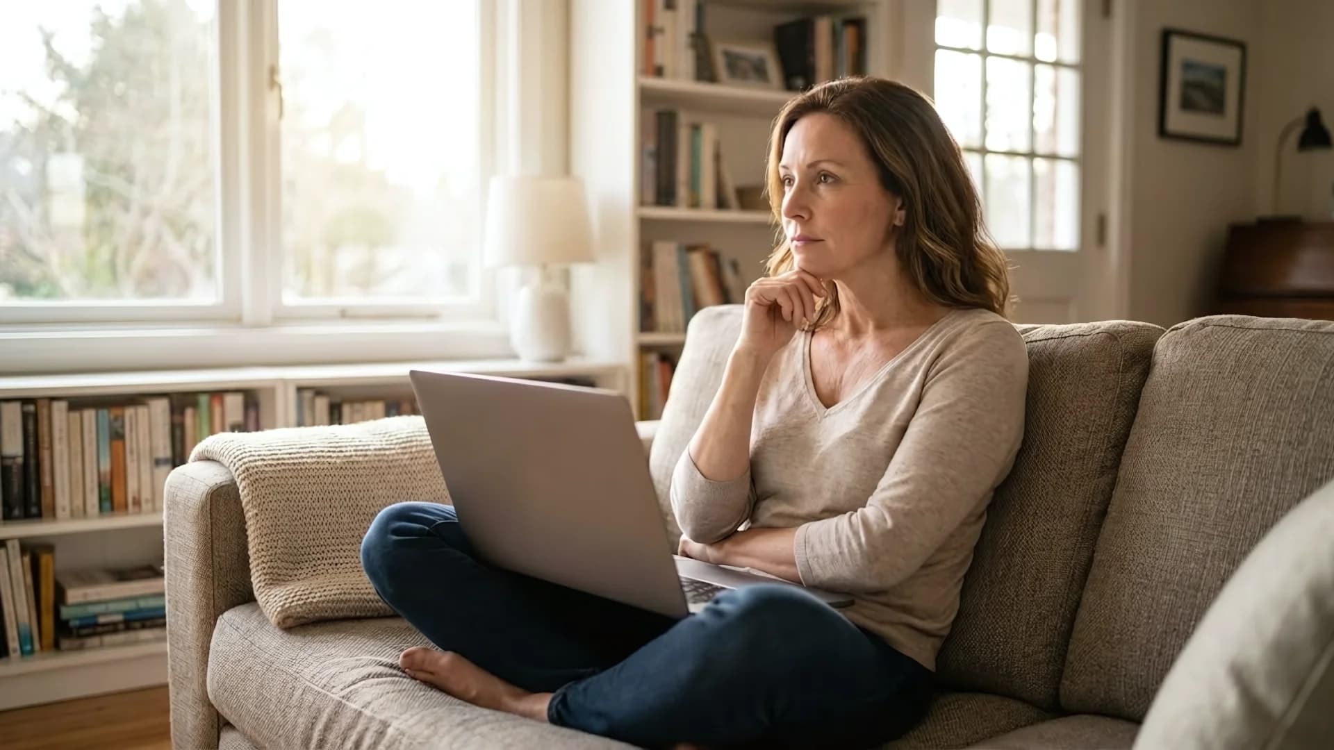 Thoughtful woman considering whether to switch car insurance